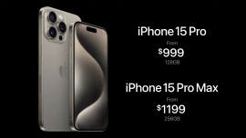 Iphone 15 pro 128 gb priced 999$ and iphone 15 pro max 256 gb priced at 1199$